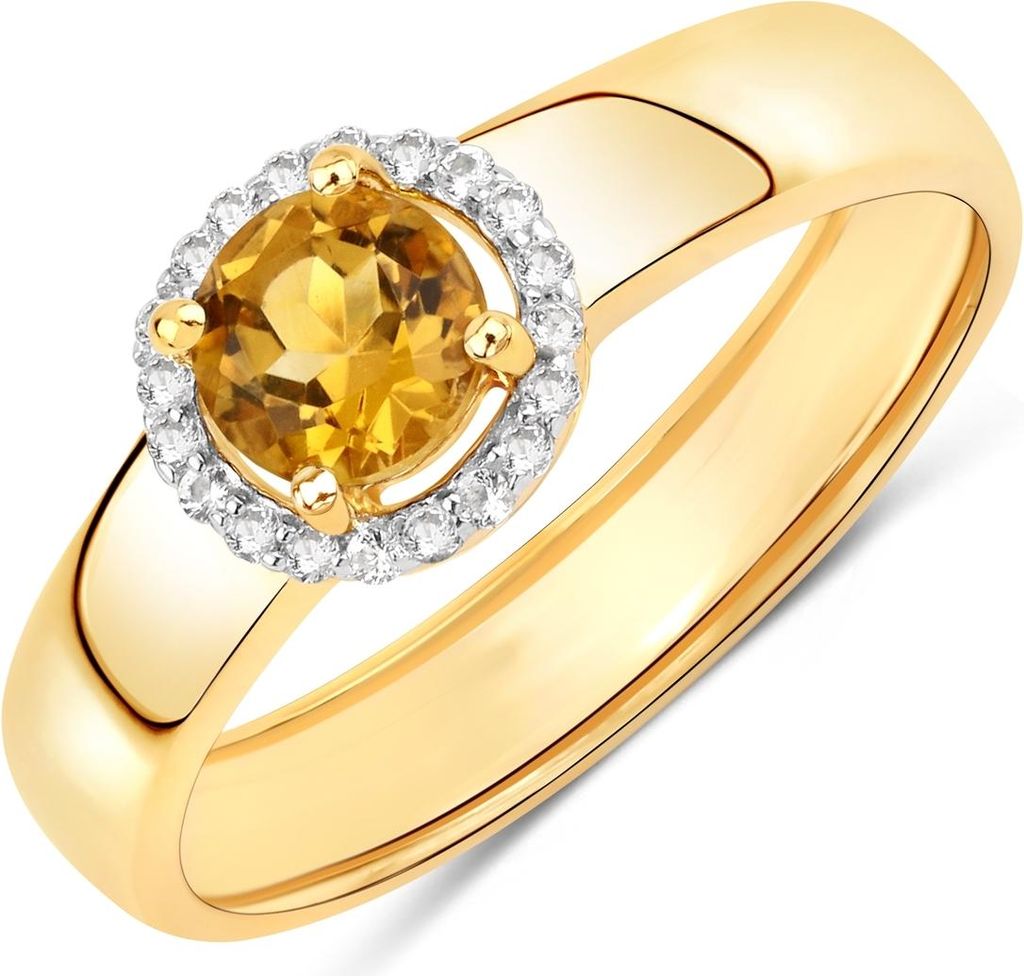 Ring Sterling Silber gelbvergoldet Citrin Topas weiß 52