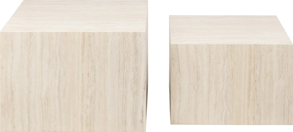 Table Basse Ronde Effet Travertin Beige - Pack de 2 Gain de Place Salon