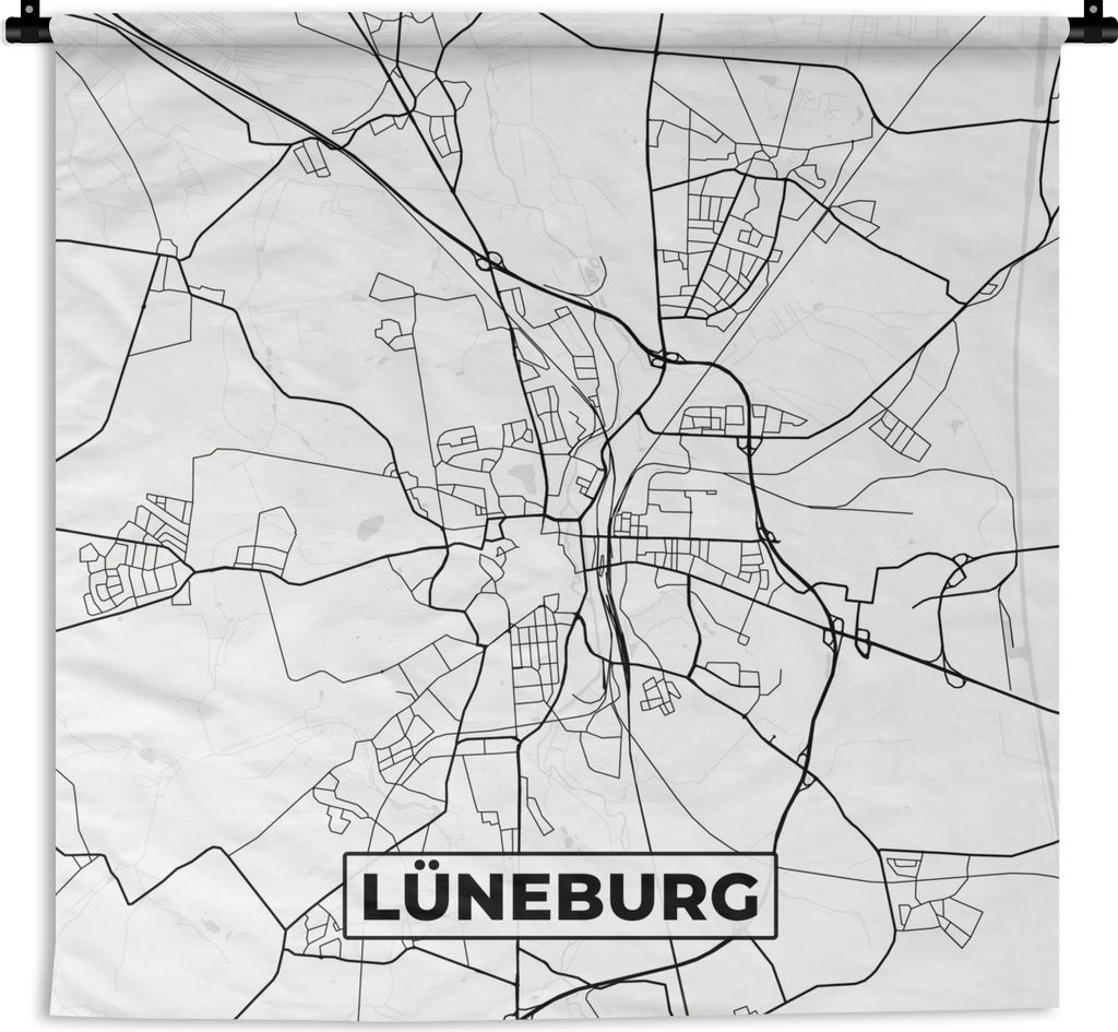 MuchoWow Wandteppich Wandbehang Lüneburg - Karte - Stadtplan 120x120 cm Tapisserie Dekoration Wandtuch - Modern - Baumwollgewebe