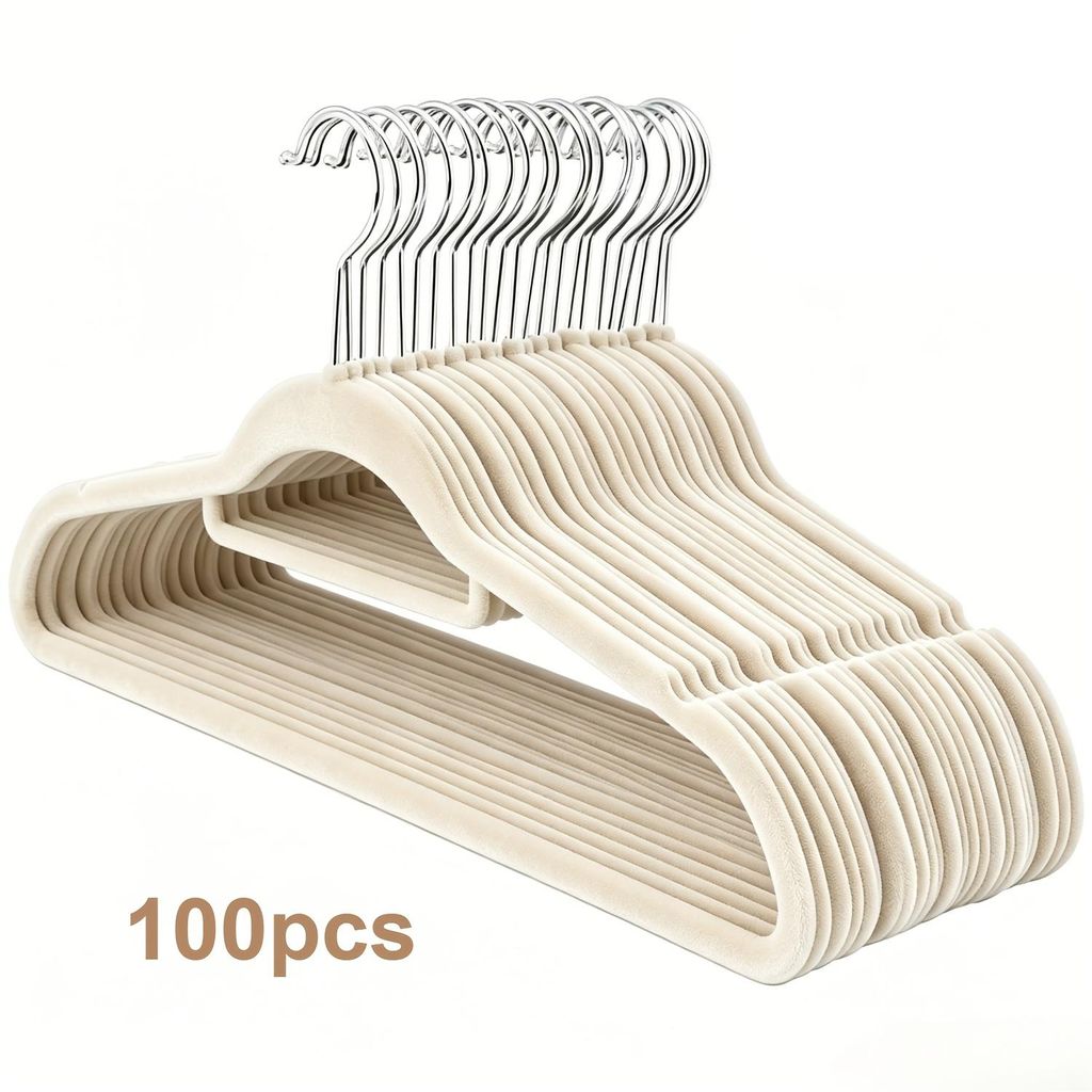 100er Set Kleiderbügel mit Samtbezug, rutschfest, Produktbild 
