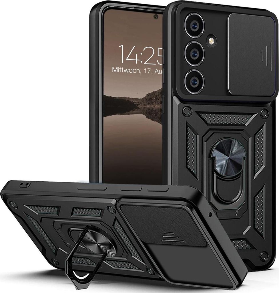Armor Handyhülle für Samsung Galaxy S23 FE Kameraschutz Handy Panzer Case Cover Schutzhülle Outdoor Farbe: Schwarz