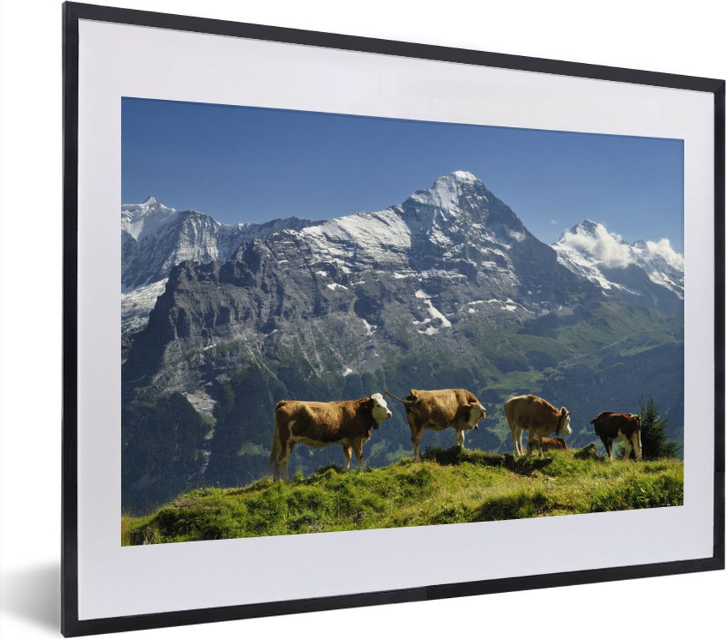 MuchoWow MuchoWow Gerahmtes Poster Blick auf den Eiger im Grindelwaldtal in der Schweiz 40x30 cm - Poster mit zchwarzem Bilderrahmen - Bilderra...