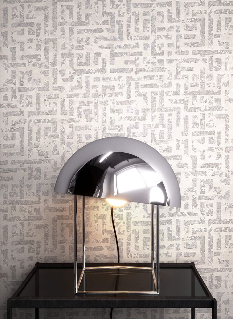 NEWROOM Tapete Weiß Vliestapete Leicht Glänzend - Geometrisch Grafisch Silber Labyrinth Muster Glamour
