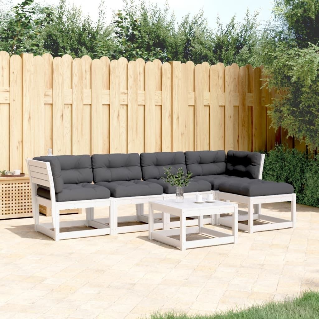 5-tlg. Garten-Sofagarnitur mit Kissen Weiß Massivholz Kiefer 3217011