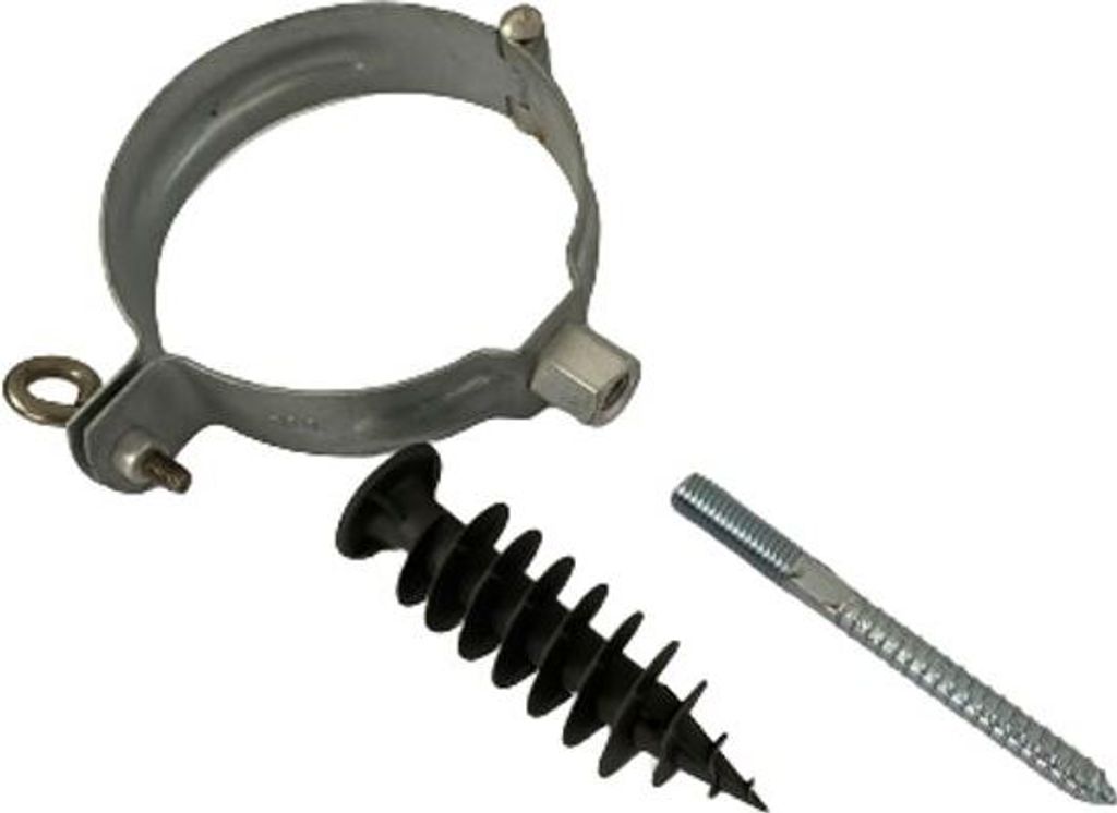 Set Regenrohrschelle 100 mm + Dübel + Stockschraube 80 mm