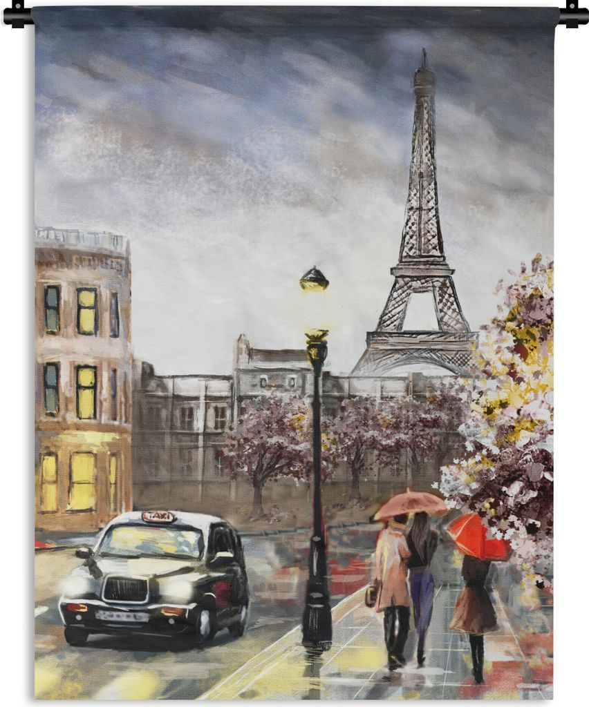 MuchoWow Wandteppich Wandbehang Gemälde - Paris - Frankreich - Öl 60x80 cm Tapisserie Dekoration Wandtuch - Decke - Wandtücher - Wohne