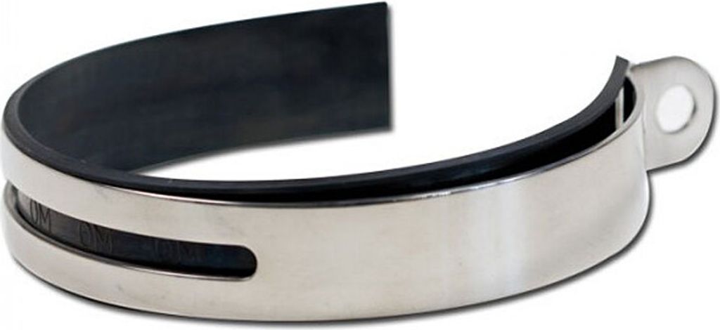Auspuffhalteband A Ø 100mm, Edelstahl mit Gummi, Maße: L=325 mm B=24,7 mm H=2,0 mm, C= Ø 10mm