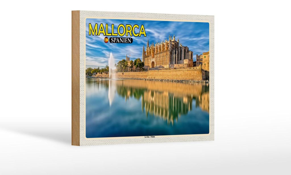 Holzschild Reise 18x12 cm Mallorca Spanien La Seu Palma Kathedrale
