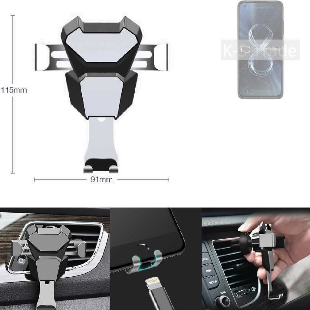 K-S-Trade Lüftungshalterung kompatibel mit Asus 8z kompakte Handy-Halterung Lüftungsschlitz Lüftungsgitter Autohalterung KFZ Auto-Halterung