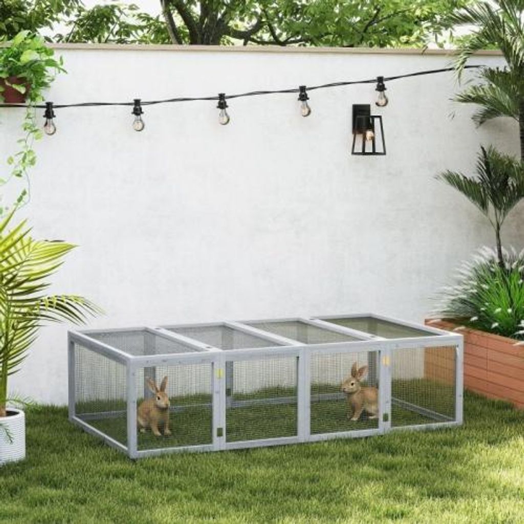 Kleintierstall mit Tuer 181x100x48 cm Kleintiergehege Freilaufgehege Meerschweinchenstall aus Tannenholz Grau