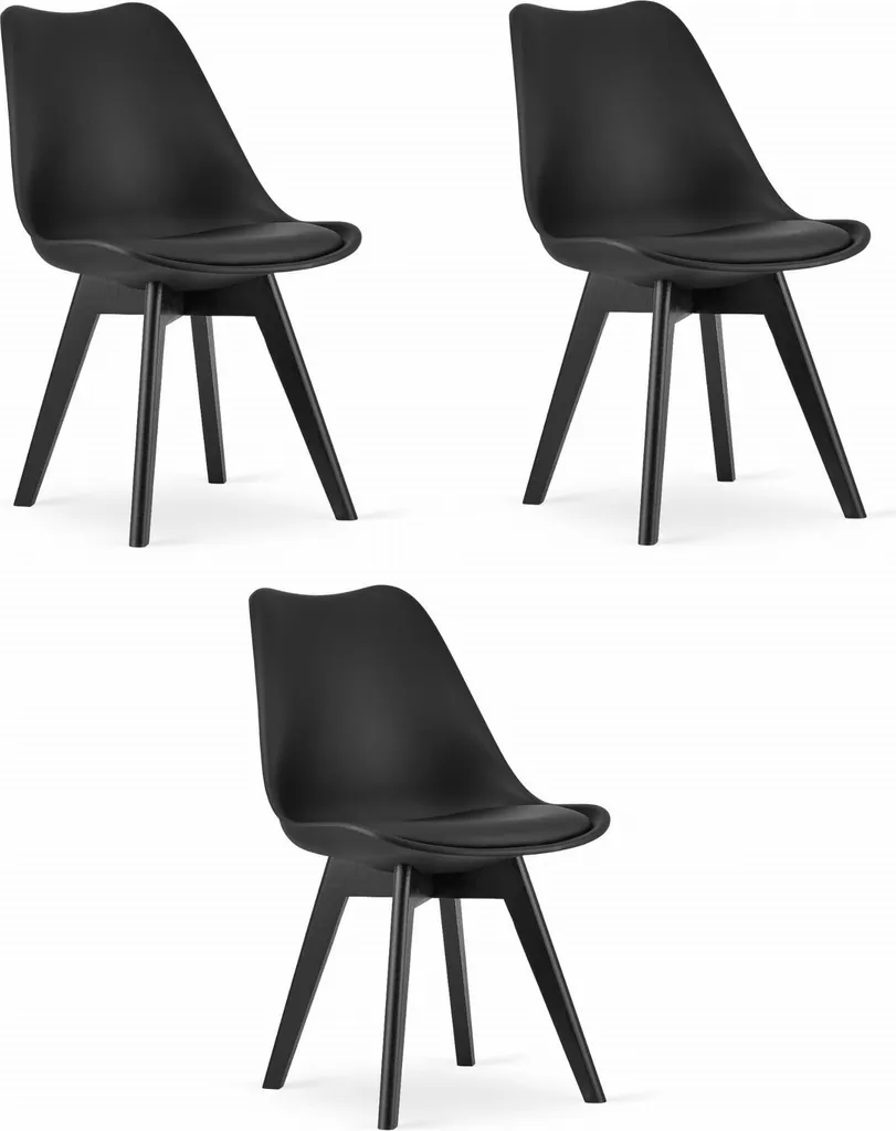 Sedia MARK Nera Set 3 Pezzi | Gambe in Legno Nero e Seduta Ergonomica