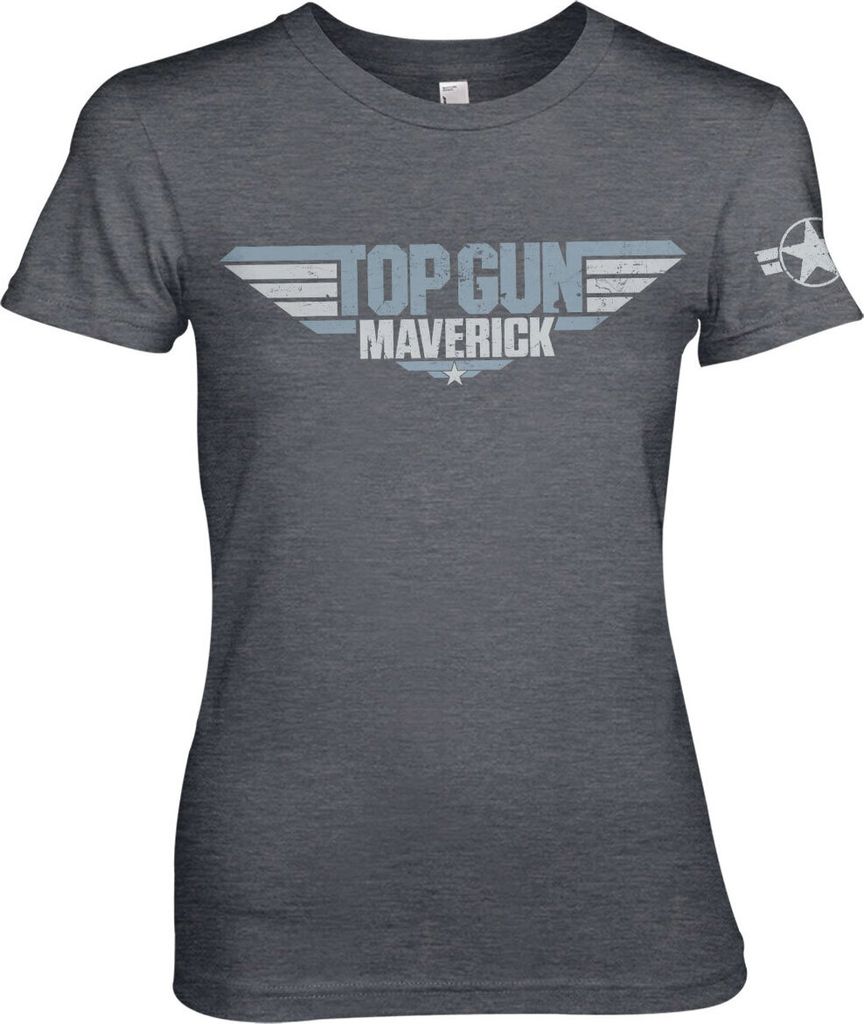 Top Gun Maverick Distressed Logo Girly Tee - Large - DarkHeather