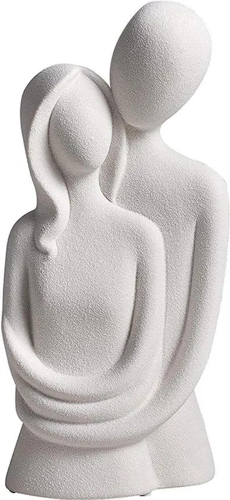 Sculpture en céramique faite main motif couple abstrait blanc pur