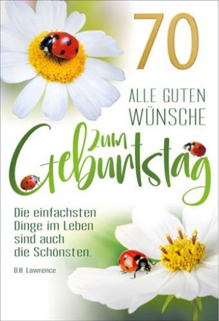 70. Geburtstag Glückwunschkarte mit Briefumschlag Marienkäfer und Margerite