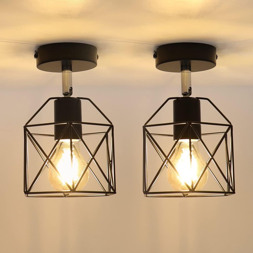 ZMH Deckenlampe 2ER Vintage Deckenleuchte Retro E27 Flurlampe Retro Schlafzimmerlampe Schwarz Metall Flur Industrial Deckenbeleuchung