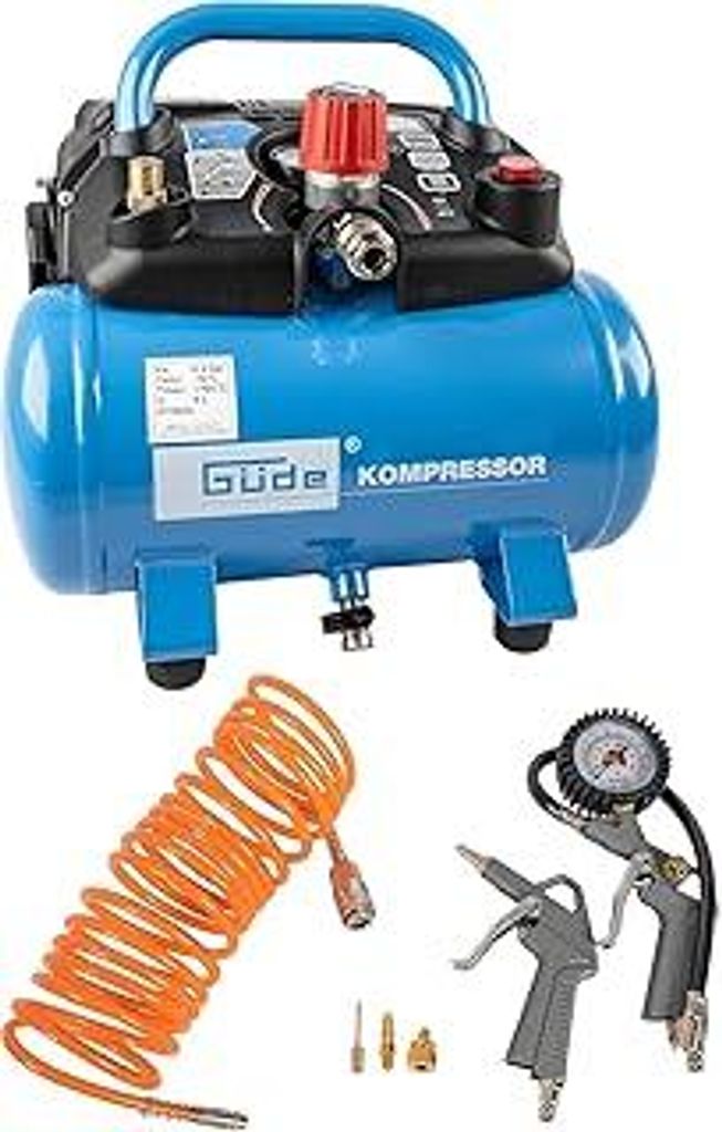 Güde Kompressor Airpower 190/08/6 (ölfrei, max. Druck 8 bar, Kessel 6 l, 1100 W, eff. Liefermenge 145 l/min, Druckminderer/Manometer/Kondensatabl...