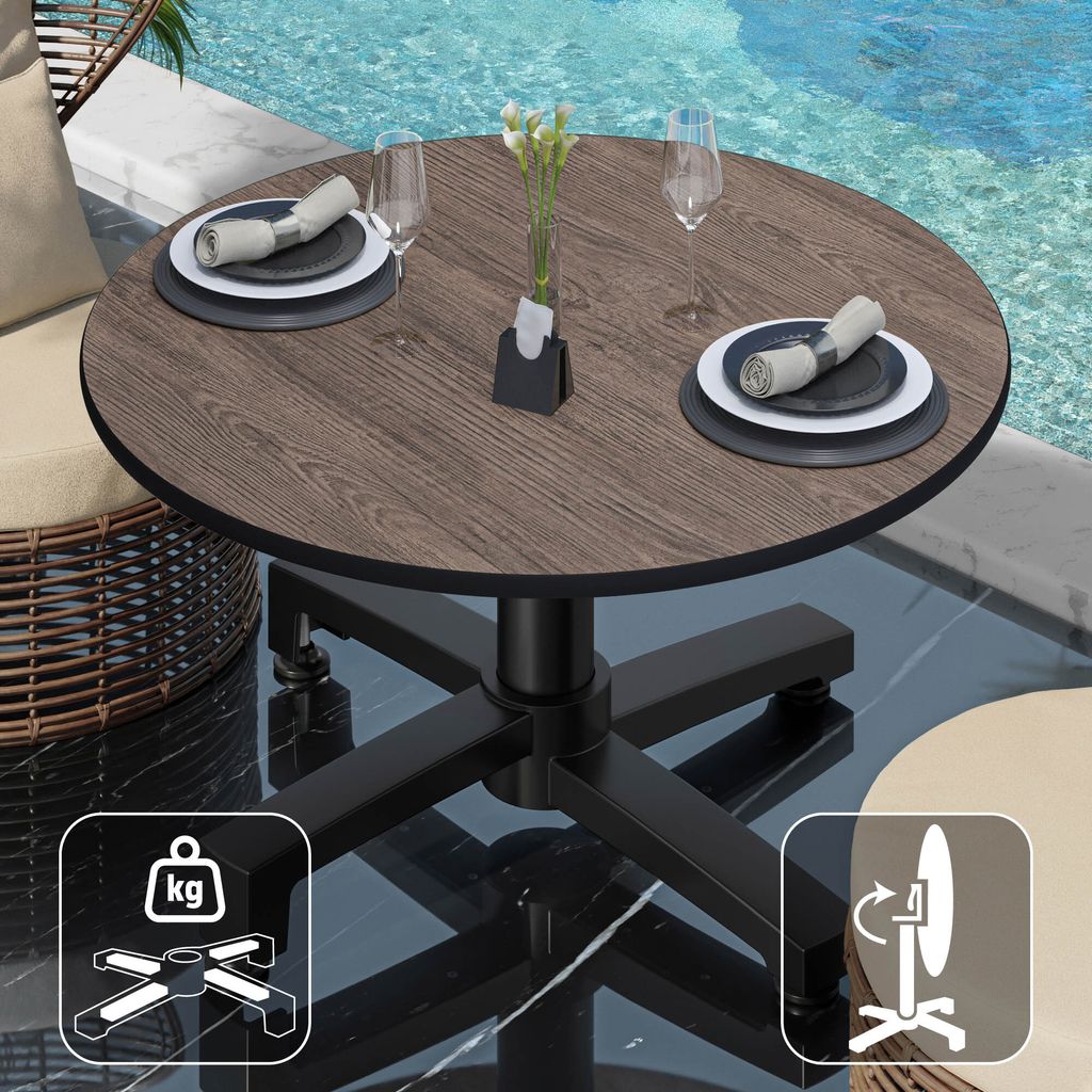 CPBC | Compact Loungetisch | Ø:H 60 x 42 cm | Wenge / Aluminium | Klappbar | Zusatzgewicht | Bistro Loungetisch Gastro Tisch