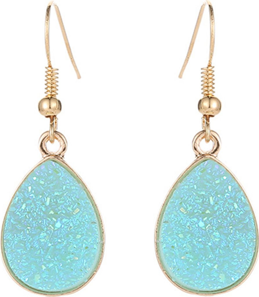 Mode Frauen Wasser Tropfen Drusy Baumeln Haken Ohrringe Einzigartige Party Schmuck Geschenk-blauer See