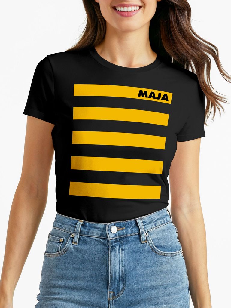 Damen T-Shirt - Maja Willi - Fasching Karneval Ersatz Verkleidung Biene Hummel Last Minute Kostüm Funshirt Moonworks