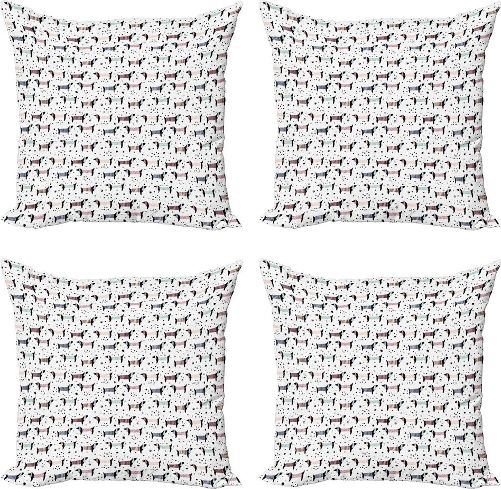 ABAKUHAUS Hund Kissenbezug Set (4 Stück), Dackel-Silhouetten Dots, Moderner Doppelseitiger Digitaldruck, 50 cm x 50 cm, Mehrfarbig