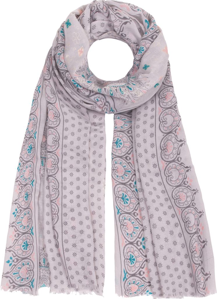 Faera Damen Schal Orient Ornamente Gold-Glitzer weich und leicht Einheitsgröße in verschiedenen Farben, SCHAL Farbe:Hellgrau