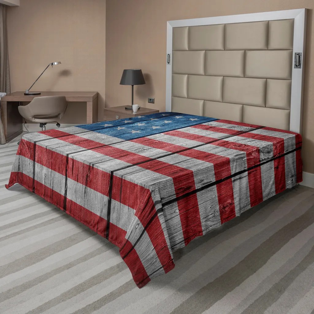 Lenzuolo Singolo 260 cm ABAKUHAUS Grigio Blu Rosso Stampa 4 Luglio