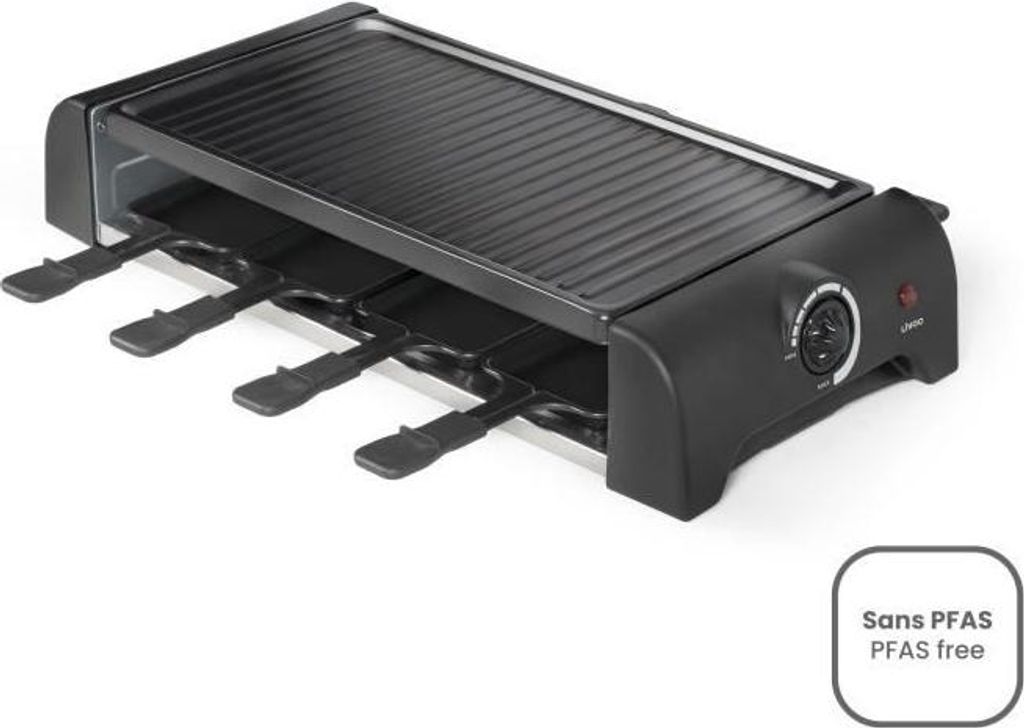 Raclettegerät für 8 Personen - DOC312 - 1300 W - 8 Personen - Abnehmbare antihaftbeschichtete Grillschale - Einstellbarer Thermostat