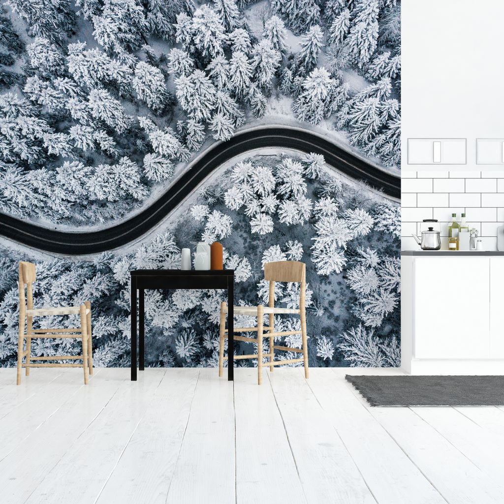 Muralo XXL Vlies FOTOTAPETE WALD Winter Aussicht von oben 3D Effekt (B) 300 cm x (H) 210 cm Tapete Wandtapete WOHNZIMMER SCHLAFZIMMER 4584