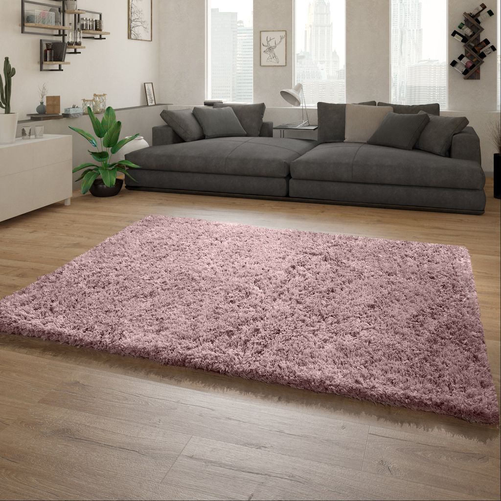 Hochflor Teppich Wohnzimmer Shaggy Langflor Modernes Einfarbiges Muster Grösse 200 cm Quadrat