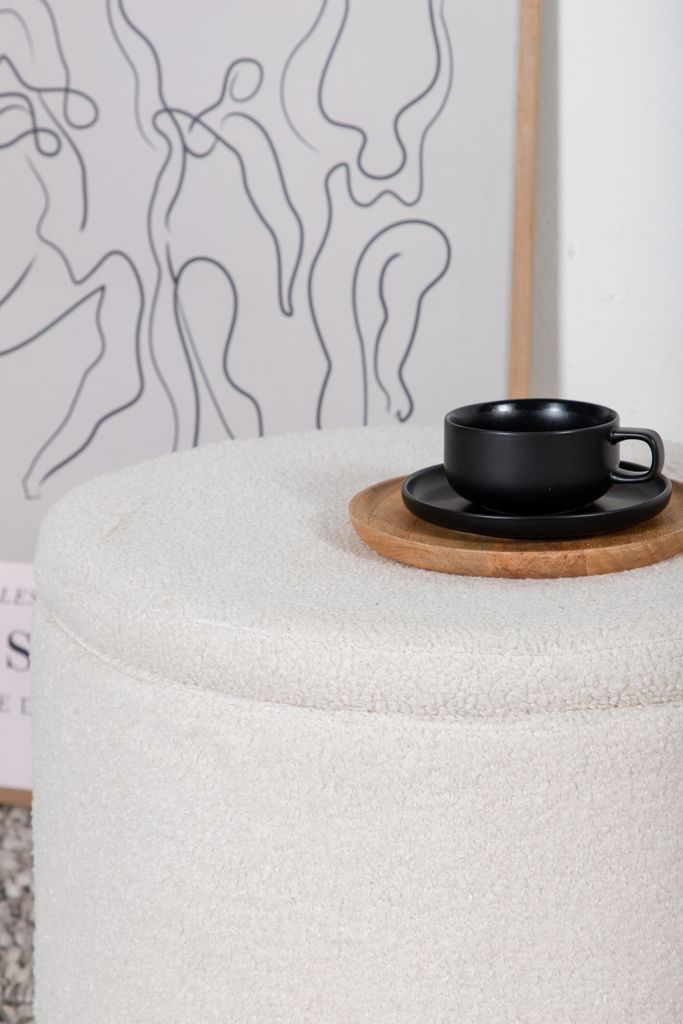 Dunken Pouf, Hocker mit Aufbewahrung Ø51cm Teddystoff weiß. Produktbild 3