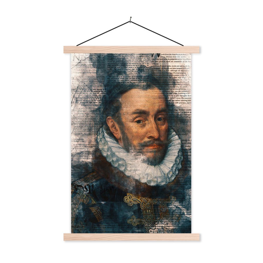 MuchoWow Textilposter Wilhelm von Oranien - Adriaen Thomasz - Zeitungsartikel 120x180 cm mit holzfarbenen Rahmen - Textil-Plakat