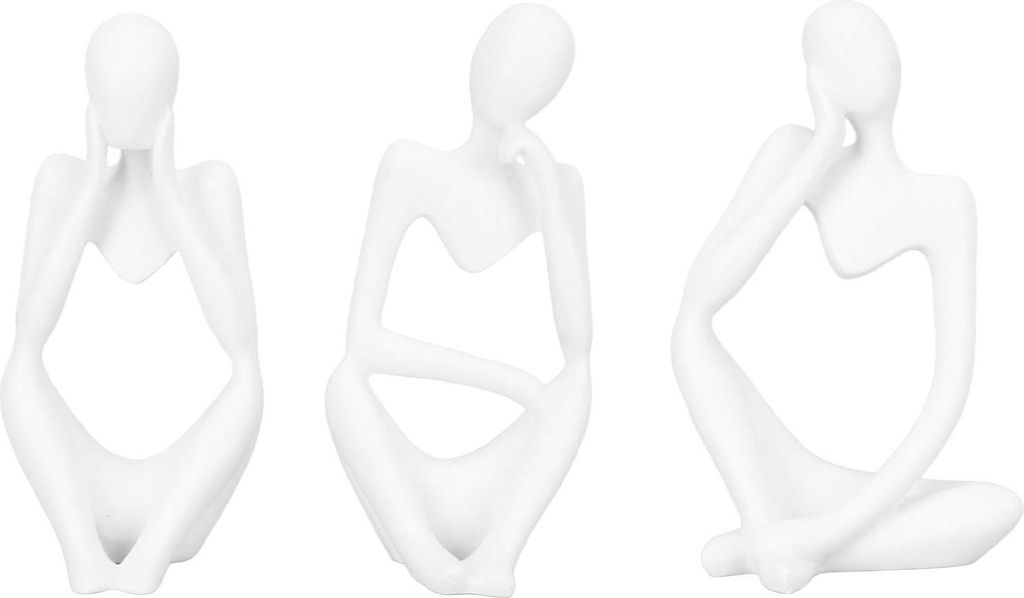 3-teilige Denker-Statue, abstrakte Skulptur, weißes Kunstharz-Ornament für Zuhause, Schreibtisch, Büro, Desktop-Dekoration