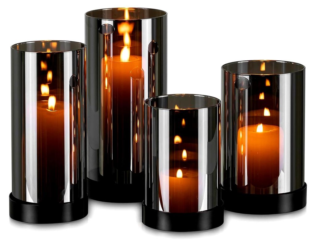 Windlicht aus Glas in Schwarz - 4er Set für Tischdekoration