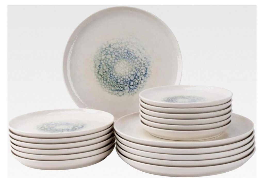 Aqua Mineralis Geschirrset 18-teilig – 6 Personen – Porzellan – Blau – Spülmaschinen-, Ofen- & Mikrowellengeeignet