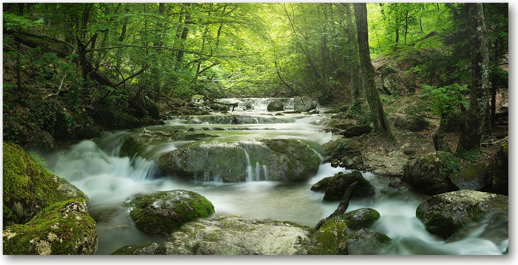 Tulup Leinwandbild -100x50 cm - Wandkunst - Drucke auf Leinwand - Leinwanddruck - Landschaften - Grün - Wasserfall im Wald
