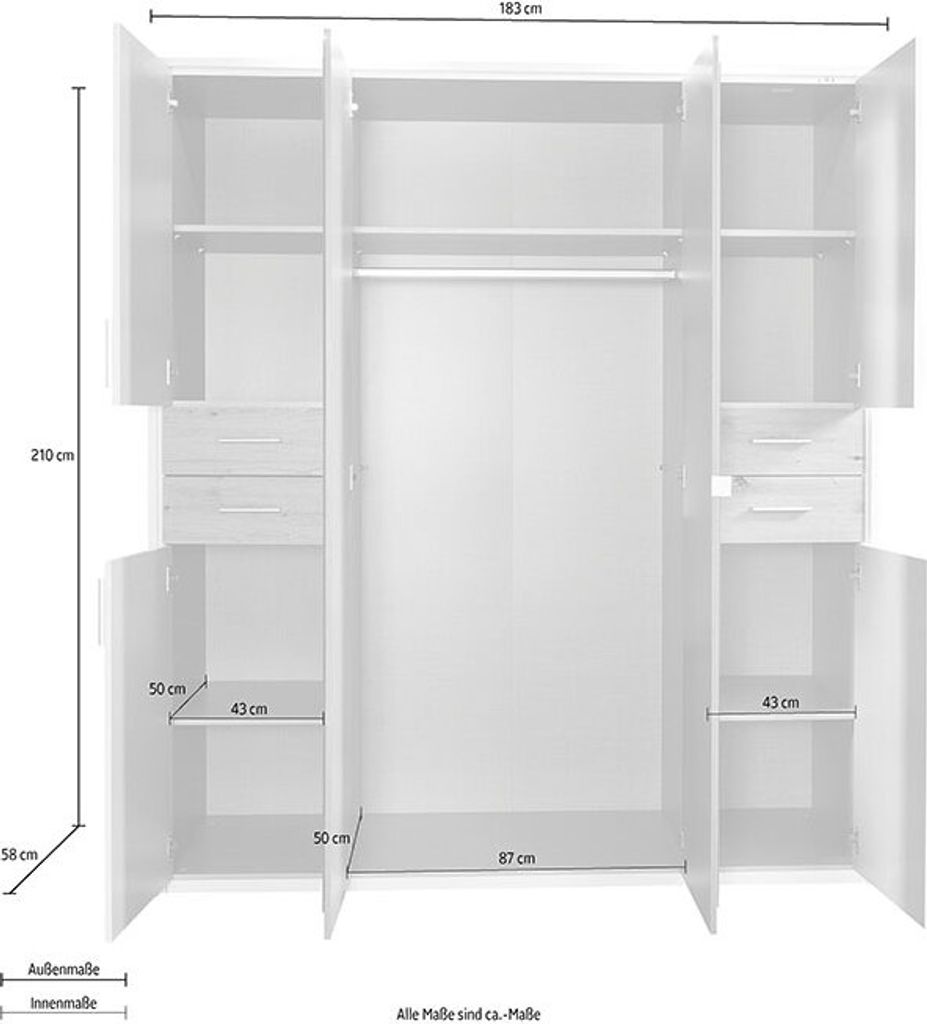 Kleiderschrank Vegas Drehtürenschrank 6-türig 183cm Produktbild 3