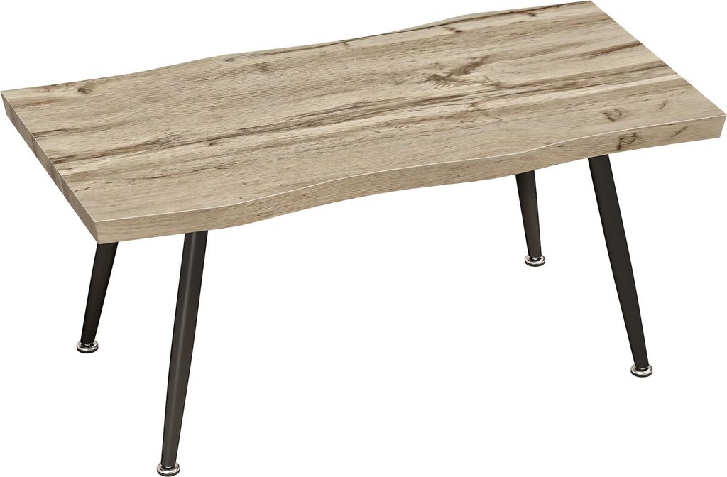 Couchtisch Beistelltisch mit Stahlbeine, 4 cm dicker Tischplatte Wohnzimmertisch 100 x 50 x 45 cm Eiche+Schwarz