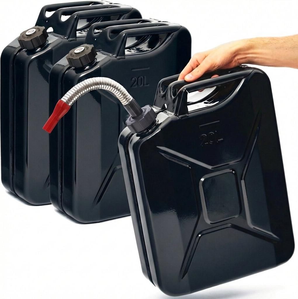 BW Kraftstoffkanister Metall Benzinkanister 3x 20 Liter mit Schraubverschluss mit Ausgießer - Schwarz RAL 9005 - UN-Zulassung - Hergestellt in E...