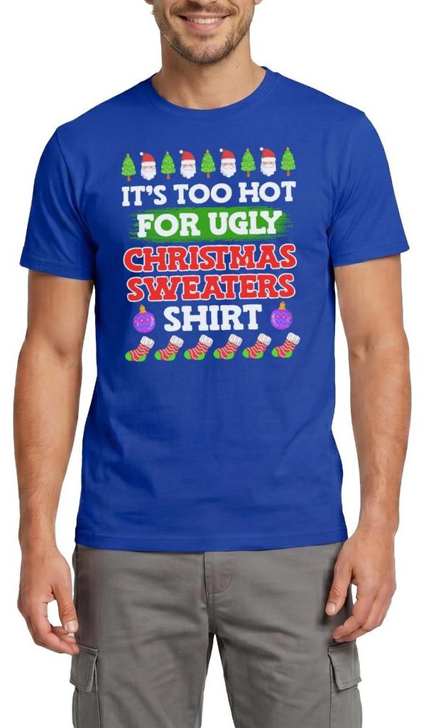 Spreadshirt Too Hot For Ugly Christmas Sweaters Shirt Männer T-Shirt, 3XL, Dunkelblau