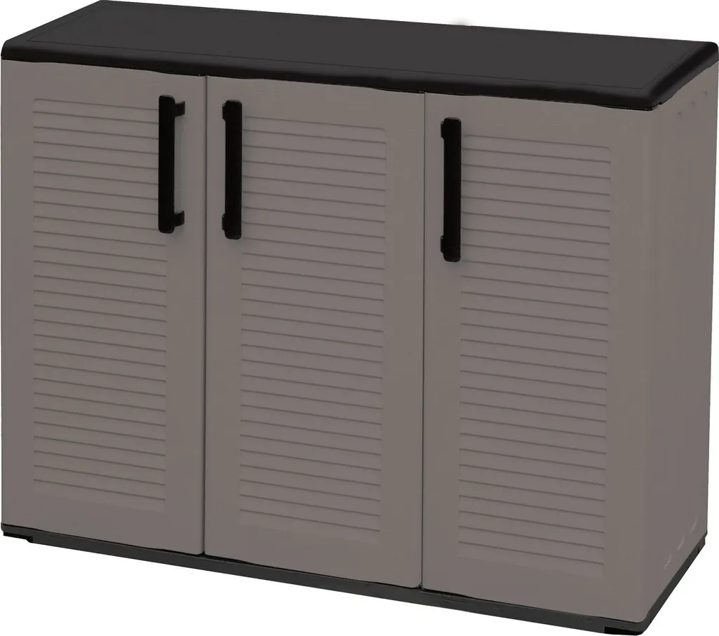 Meuble Bas d'Atelier 3 Portes avec Étagère Ajustable en Plastique