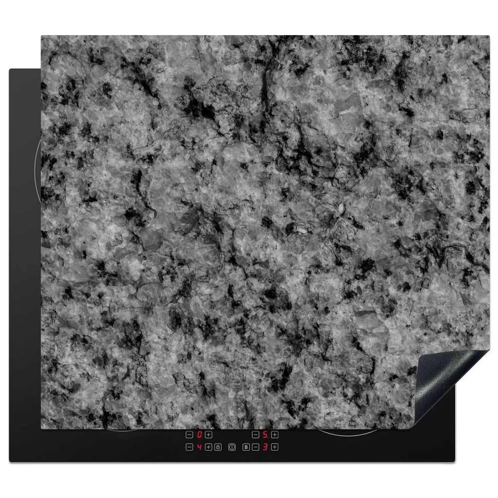KitchenYeah Herdabdeckplatte Granit - Stein - Schwarz - Weiß , 59x51cm, Küche Deko, Glaskeramikkochfeld Herdabdeckung, Abdeckplatte fùr Kochfeld