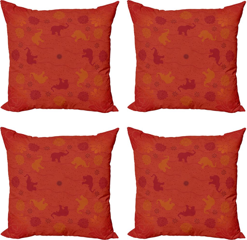 ABAKUHAUS Red Mandala Kissenbezug Set (4 Stück), Nature Theme, Moderner Doppelseitiger Digitaldruck, 50 cm x 50 cm, Scharlachrot
