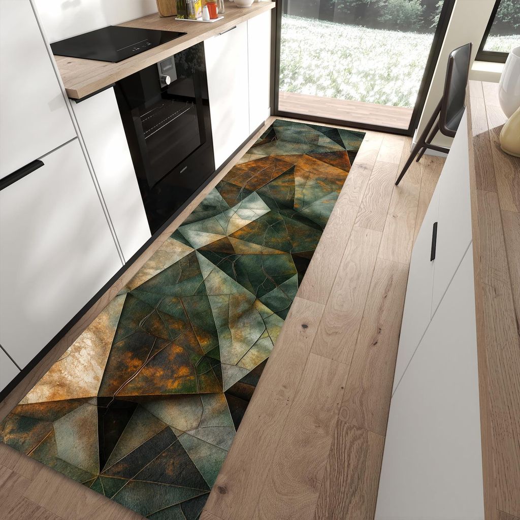 Küchenteppich 80x300cm rutschfest & abwischbar PVC Läufer - Geometrische Abstraktion