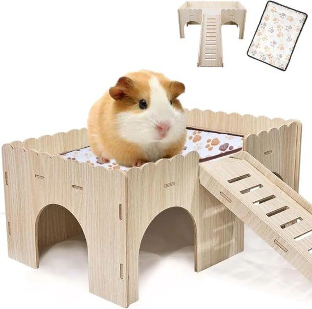 Maison pour lapins sécurisée à 4 entrées : l'abri bois contre le stress