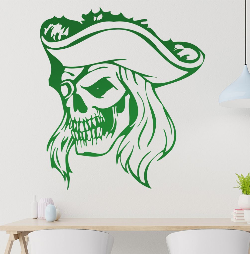 Piraten Schädel Wandtattoo in 6 Größen - Wandaufkleber Wall Sticker - Dekoration, Küche, Wohnzimmer, Schlafzimmer, Badezimmer