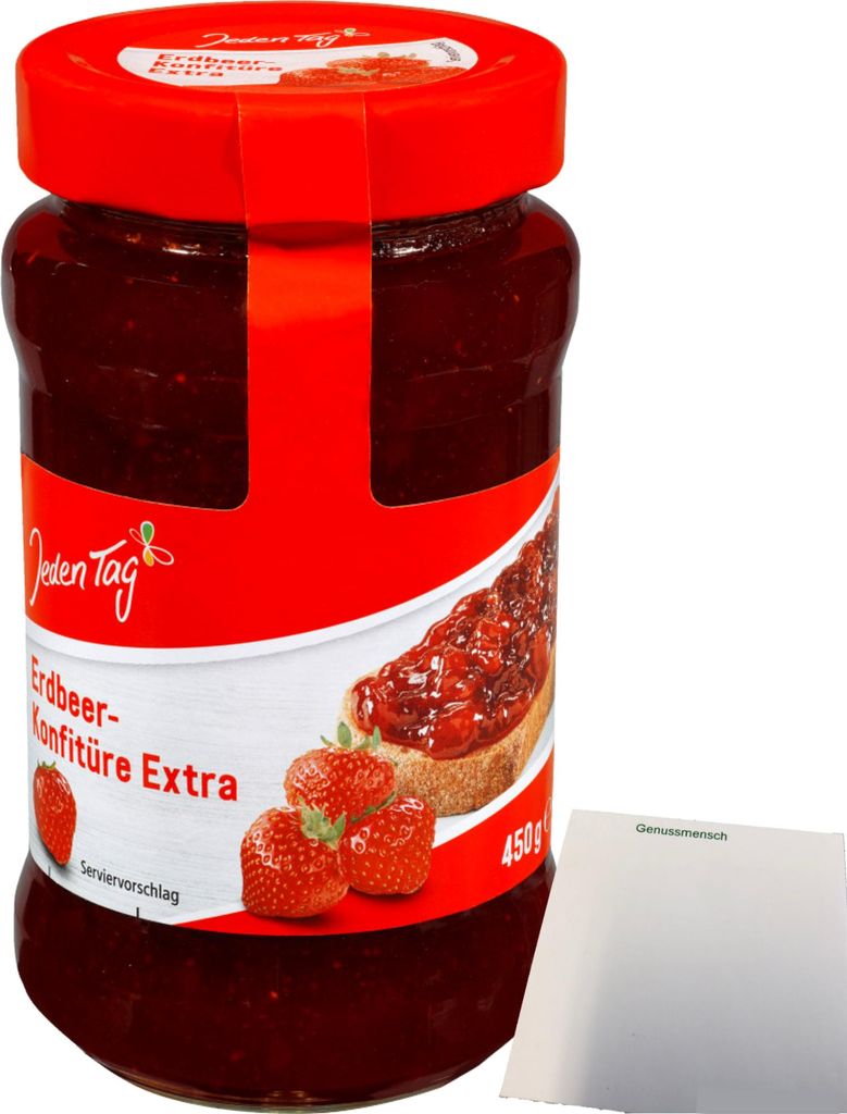Jeden Tag Konfitüre Extra Erdbeere (450g Glas) + usy Block Produktbild 