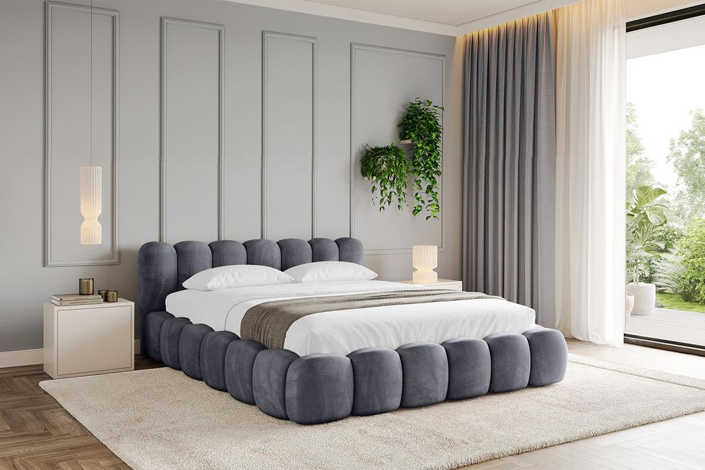 ALTDECOR Polsterbett mit Matratze H3/H4 und Bettkasten SENA v1 - 140x200 Dunkelgrau - Bett mit Lattenrost, Kopfteil, Boxbett, Doppelbett mit Stauraum