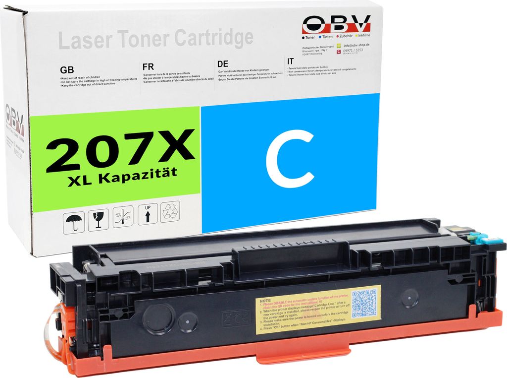 OBV Kompatibel w2211x 207X Toner passend für HP Color LaserJet Pro M255dw M255nw M282nw M283cdw M283fdn M283fdw - cyan 2450 Seiten
