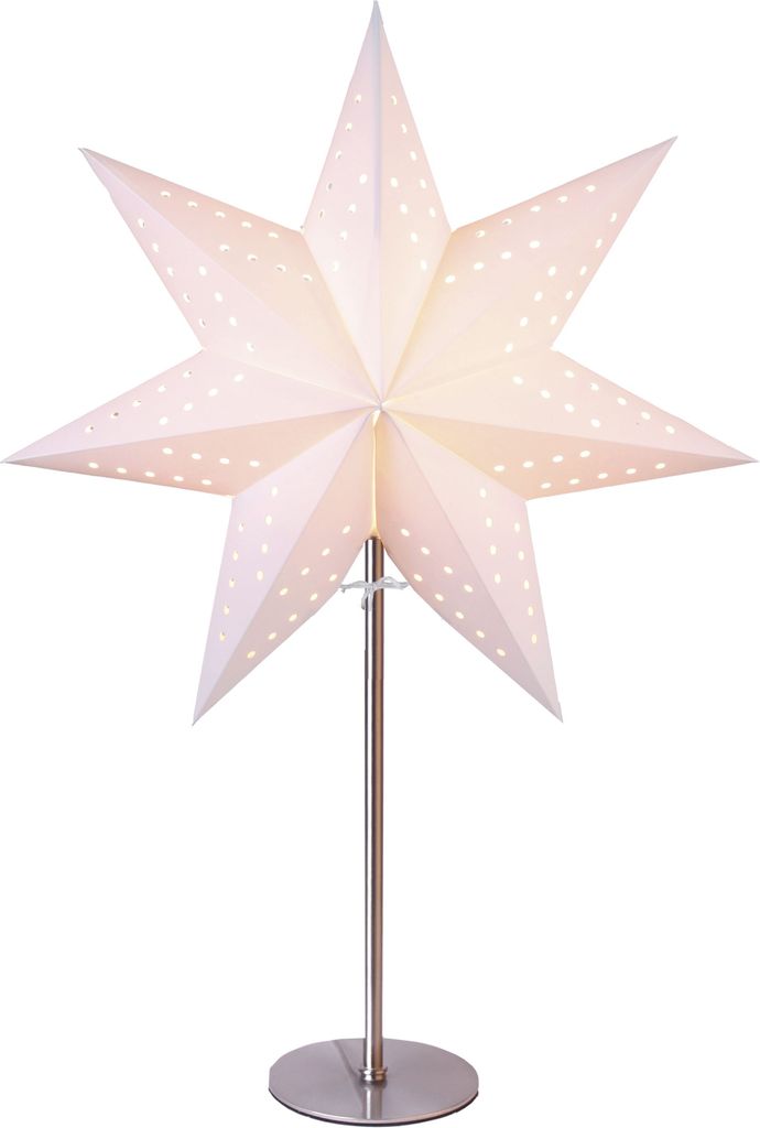 Tischlampe Weihnachtsstern Bobo von Star Trading, 3D Papierstern Weihnachten in Weiß mit Metall-Fuß, Dekostern Tischleuchte mit Kabelschalter, E1...