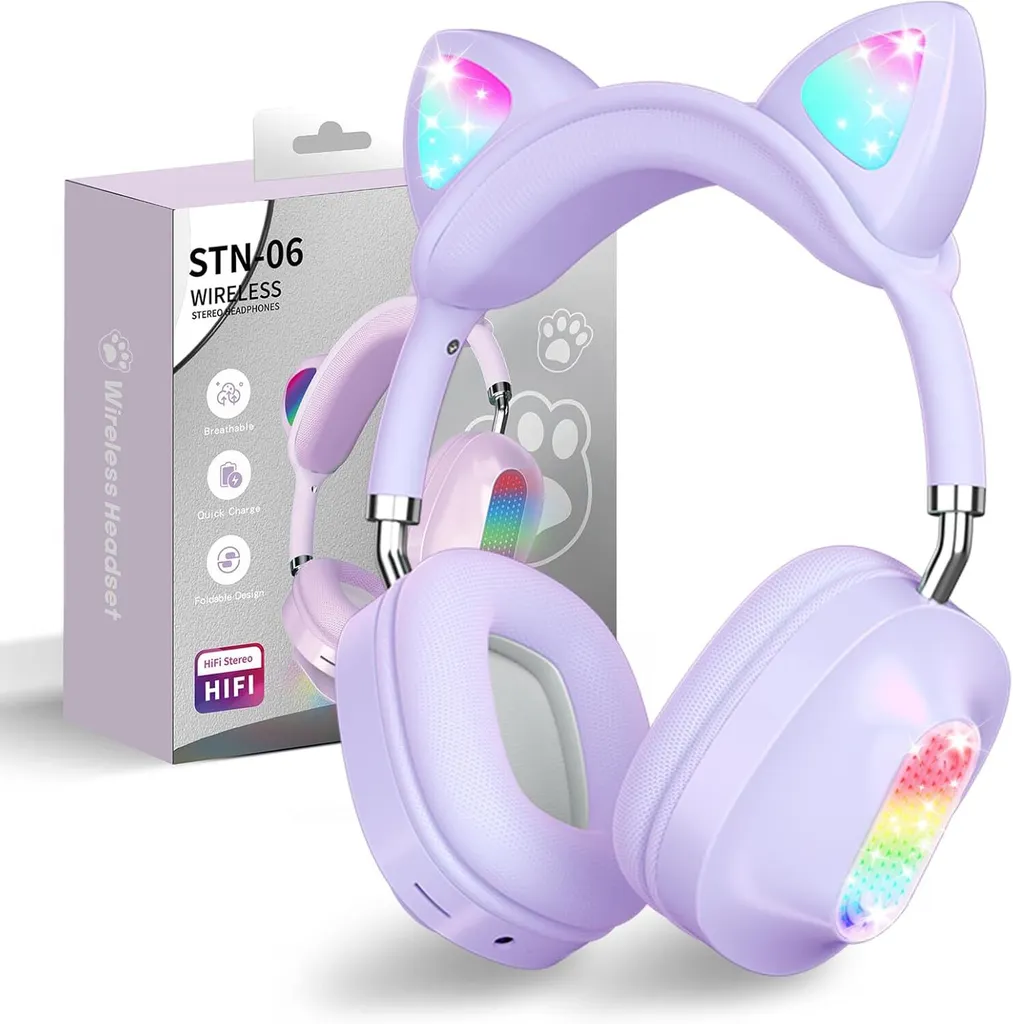 Cuffie Wireless Orecchie Gatto LED RGB - Audio Stereo e Slot SD Card
